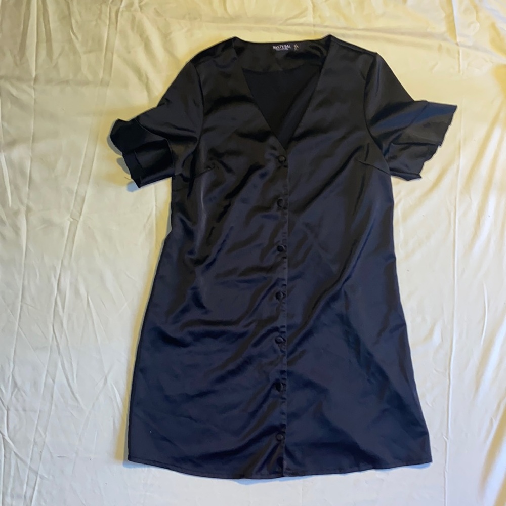 Nasty Gal Black Satin Dress; size us 8